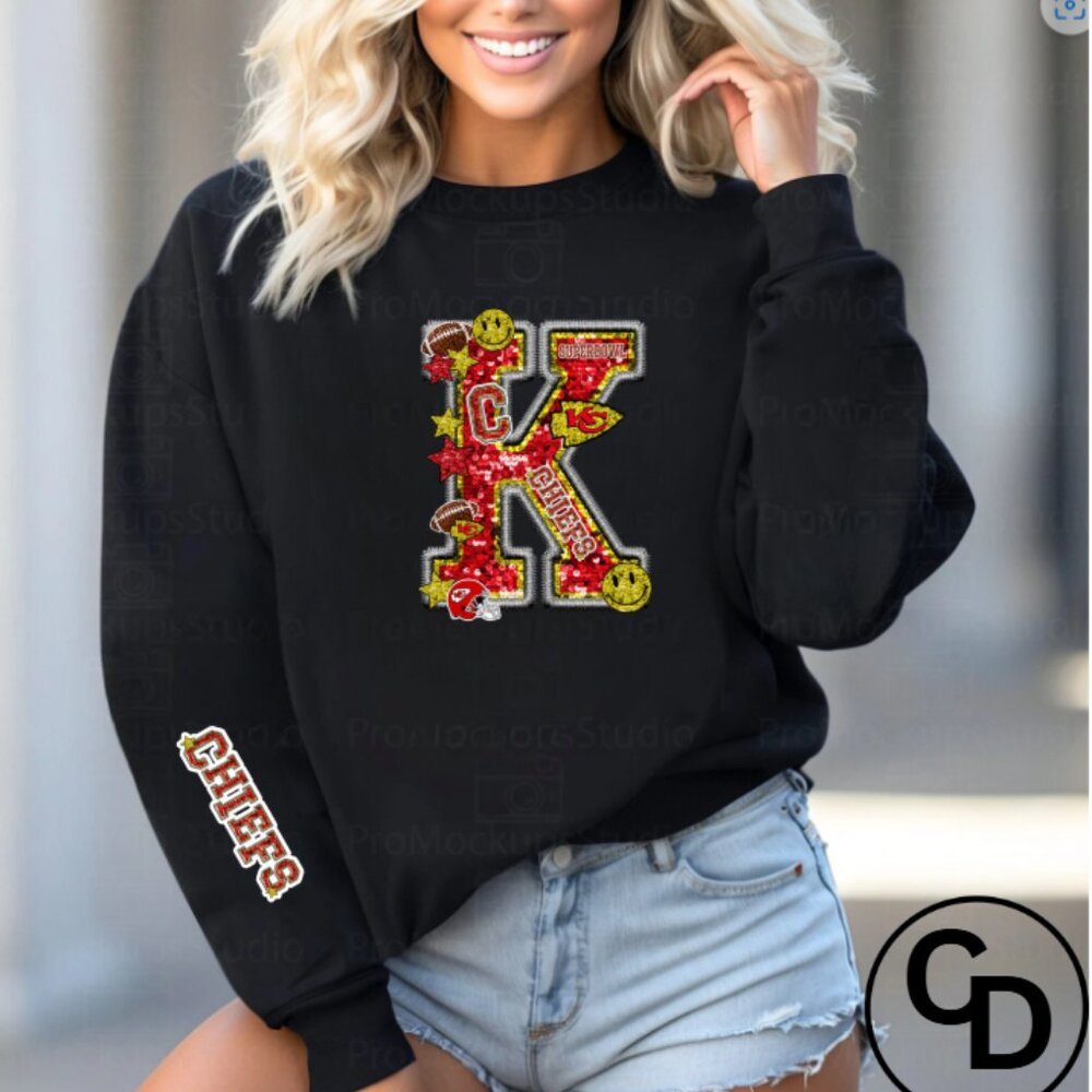 K Chiefs Faux Sequin/Glitter Sweatshirt  (Color: Black/New)